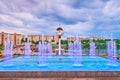 The colorful dancing fountain show, Uman, Ukraine