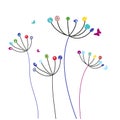 Colorful dandelion flowers and butterflies vector