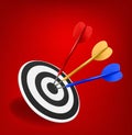 Colorful darts hitting a target. Success concept.