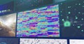 Colorful data visualization and digital network image over abstract background
