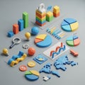 Colorful data visualization elements including bar charts pie Royalty Free Stock Photo