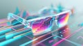 Colorful data visualization reflected in futuristic smart glasses