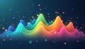 Colorful data visualization represents statistical information. Peaks, dots illustrate trends in vibrant rainbow colors. Useful Royalty Free Stock Photo