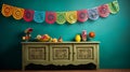 Colorful Day Of The Dead Papel Picado Behind A Dresser