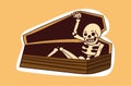 Colorful dead skeleton sticker coming out of coffin.