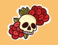 Colorful Dead Skull Sticker With Flowers