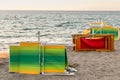 Colorful deckchairs on the beach