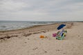 Colorful deckchairs at Town Neck Beach. Cape Cod, Massachusetts, USA.