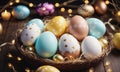 Colorful Decorated Easter Eggs Nest