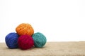 Colorful decorated easter eggs from wool yarn. Royalty Free Stock Photo