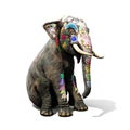 Colorful decorated elephant with large tradition in India sitting down with a isolated white background Royalty Free Stock Photo