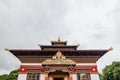 Colorful decorated facade in Bhutanese style of The Royal Bhutanese Monastery with copy space in Bodh Gaya, Bihar, India