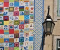 Colorful decorated facade with lantern in Lisbon - Portugal