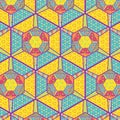 Colorful decorated hexagons for patchwork, quilting and backgrounds