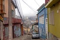 Colorful decorated houses and steps in the UNESCO World Heritage port city of Valparaiso in Chile