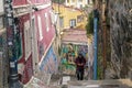 Colorful decorated houses and steps in the UNESCO World Heritage port city of Valparaiso in Chile