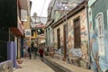 Colorful decorated houses and steps in the UNESCO World Heritage port city of Valparaiso in Chile