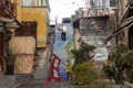 Colorful decorated houses and steps in the UNESCO World Heritage port city of Valparaiso in Chile