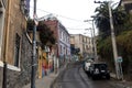 Colorful decorated houses and steps in the UNESCO World Heritage port city of Valparaiso in Chile