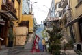 Colorful decorated houses and steps in the UNESCO World Heritage port city of Valparaiso in Chile