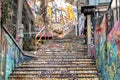 Colorful decorated houses and steps in the UNESCO World Heritage port city of Valparaiso in Chile