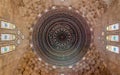 Colorful decorated painted dome, Ceiling of Al Zaher Barquq mausoleum with stained glass windows, Cairo, Egypt