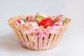 Easter eggs in wooden basket Royalty Free Stock Photo