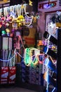 colorful decoration lights kept for sell at diwali festival from flat angle