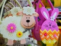 Colorful decorative figurines of felt for Easter