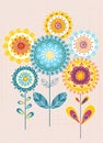 Colorful decorative flowers, ornament design. Vector poster. Royalty Free Stock Photo