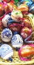 Colorful decorative ornamental handmade easter eggs for sale at farmer market Budapest Hungary