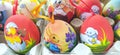 Colorful decorative ornamental handmade easter eggs for sale at farmer market Budapest Hungary