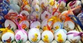 Colorful decorative ornamental handmade easter eggs for sale at farmer market Budapest Hungary