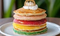Colorful and decorative pancake stack Royalty Free Stock Photo