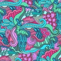 Colorful decorative seamless hand drawn doodle nature ornamental curl vector pattern.