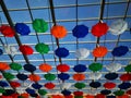 Decorative colored umbrellas on the ceiling Royalty Free Stock Photo