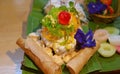 Colorful and delectable Thai modern traditional sweets platter