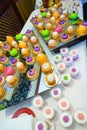 Colorful delicious canapÃÂ©s on a mirrored tray