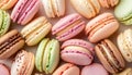 Colorful and delicious macarons arranged to create a vibrant and appealing background display Royalty Free Stock Photo