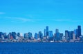 Colorful densely packed with buildings Seattle, Washington, also known as The Emerald City, skyline on a rare sunny morning Royalty Free Stock Photo