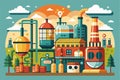 A colorful depiction of a craft beer production facility showcasing unique and exaggerated design elements, Craft beer production Royalty Free Stock Photo