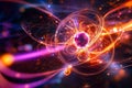 Colorful depiction of quantum computing elements showcasing particle interactions in a dynamic, swirling environment