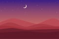 Colorful desert background. Night sky at desert and moon, star