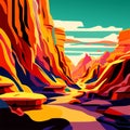 Colorful desert landscape with mountains and river. 3D Rendering AI generated