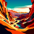 Colorful desert landscape with sandstone cliffs and blue sky. Vector illustration AI generated
