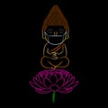 Colorful design of an adorable and cute smiling Buddha wearing a protective mask against Coronavirus while meditating on a Lotus