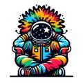 A colorful design of astronaut in vibes, with chill pose, banksy art, t-shirt prints, white background