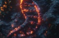 A colorful design concept of DNA genome decoding. Purple, macro-scale fantasy observed with a digital microscope. 3D