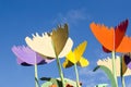 Colorful design decor tulips plywood wood blue sky