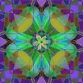 TIFFANY PURPLE, GOLD AND GREEN FLOWER IN AN ABSTRACT BACKGROUND, WITH A CENTRAL FLOWER